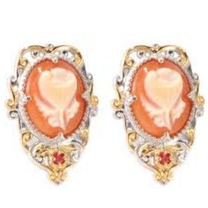 Authentic Gems En Vogue Cameo Earrings in Palladium Sterling Silver 18k YG
